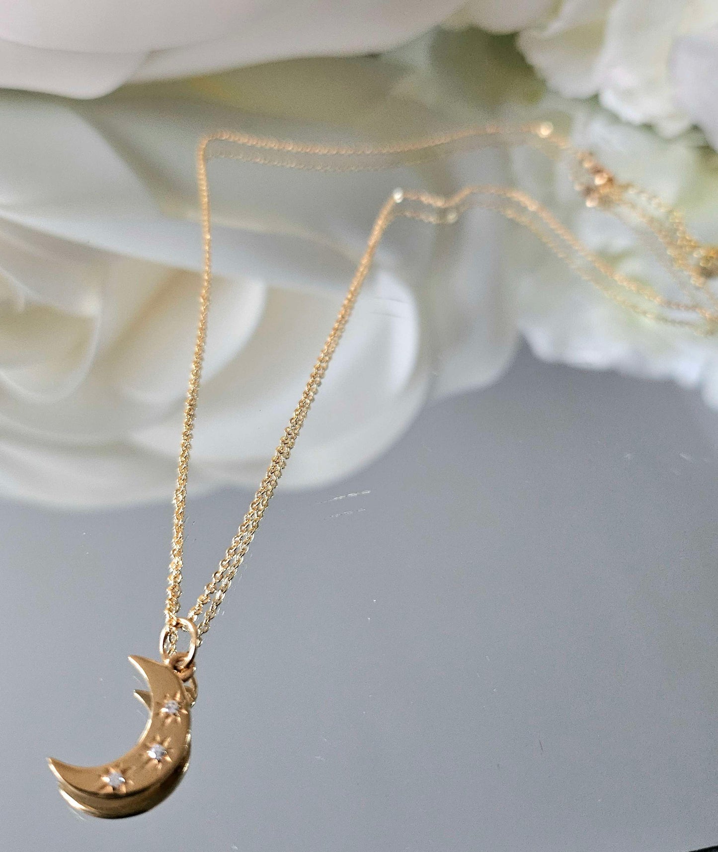 Starry Moon Necklace in Vermeil and Gold Plated Rhinestones