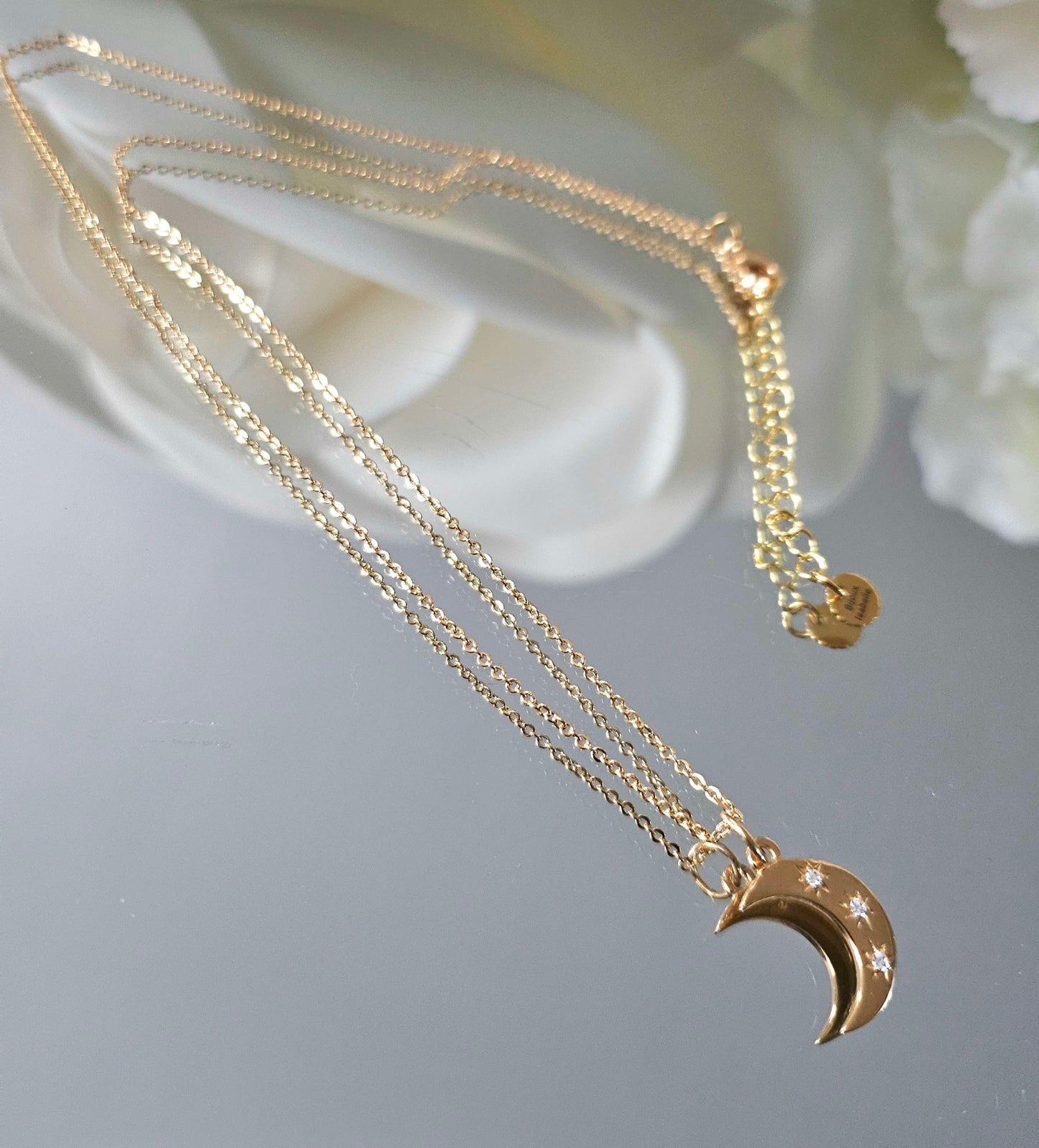 Starry Moon Necklace in Vermeil and Gold Plated Rhinestones