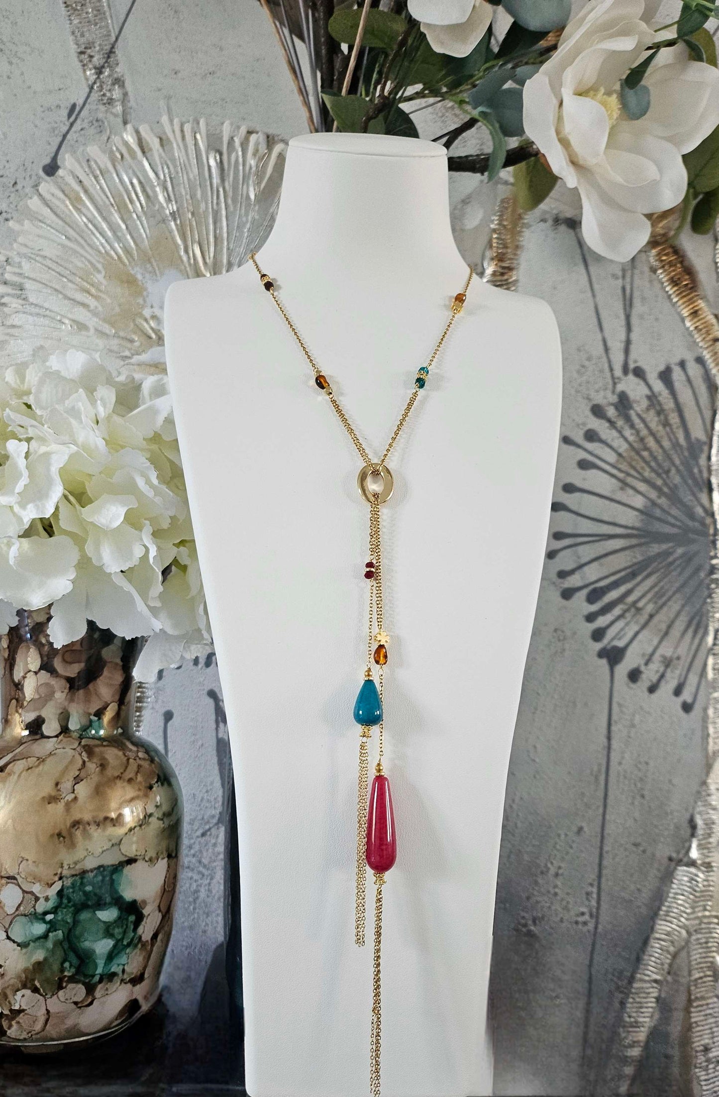 Gold plated steel fanie necklace