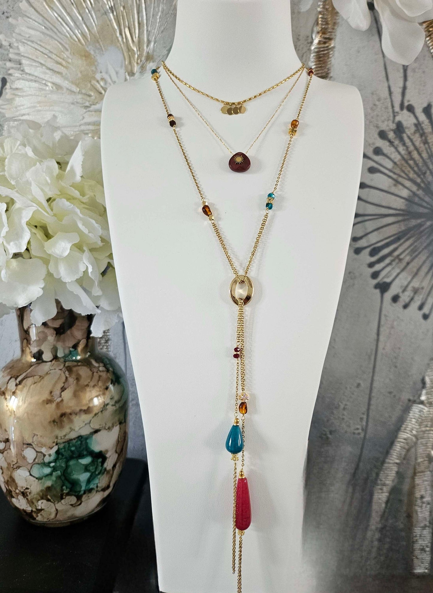 Gold plated steel fanie necklace