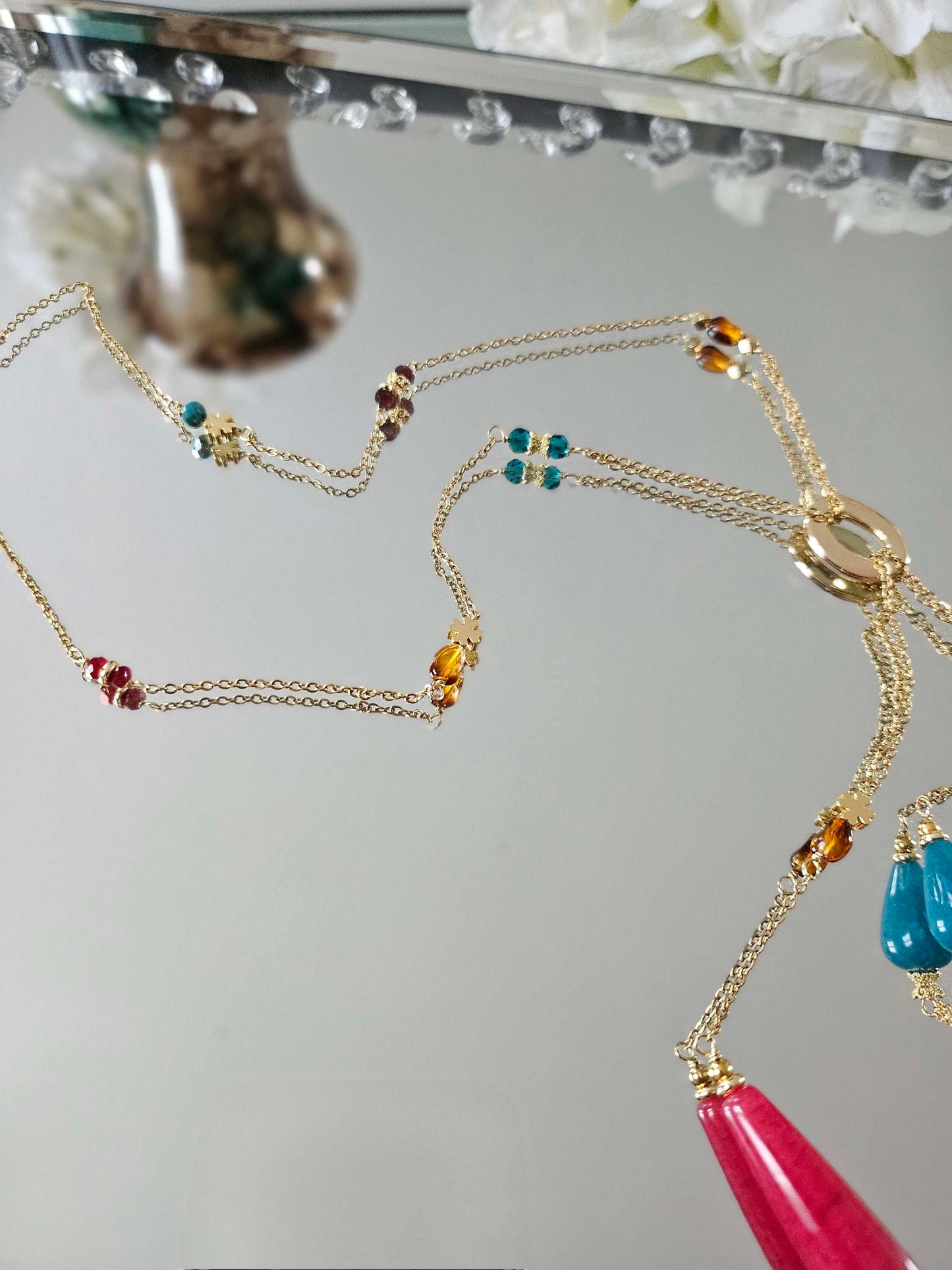 Gold plated steel fanie necklace