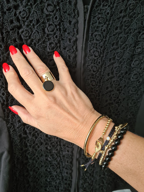 Bague Médaille Pierre plaqué or