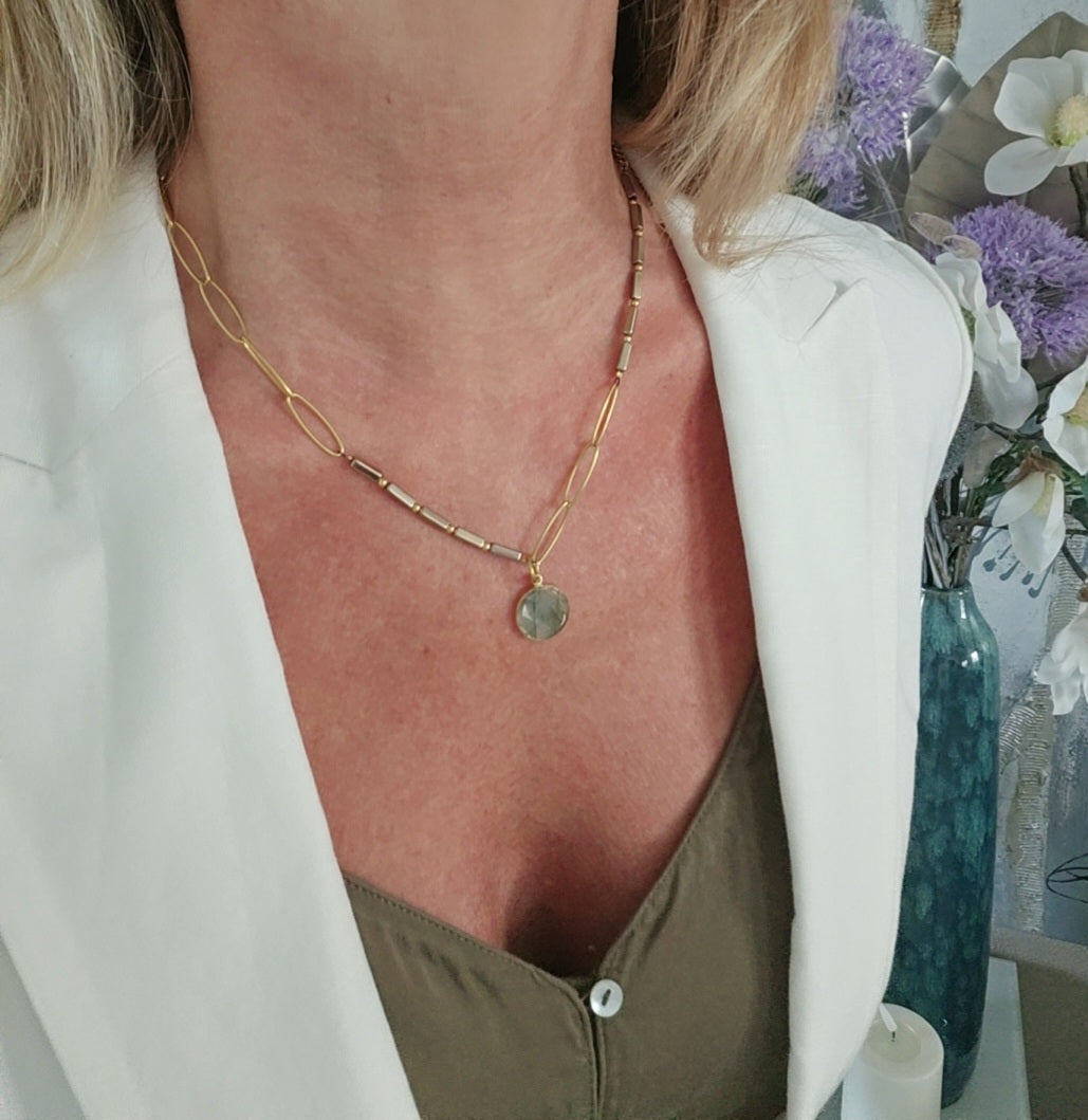 Pyral necklace in steel and vermeil