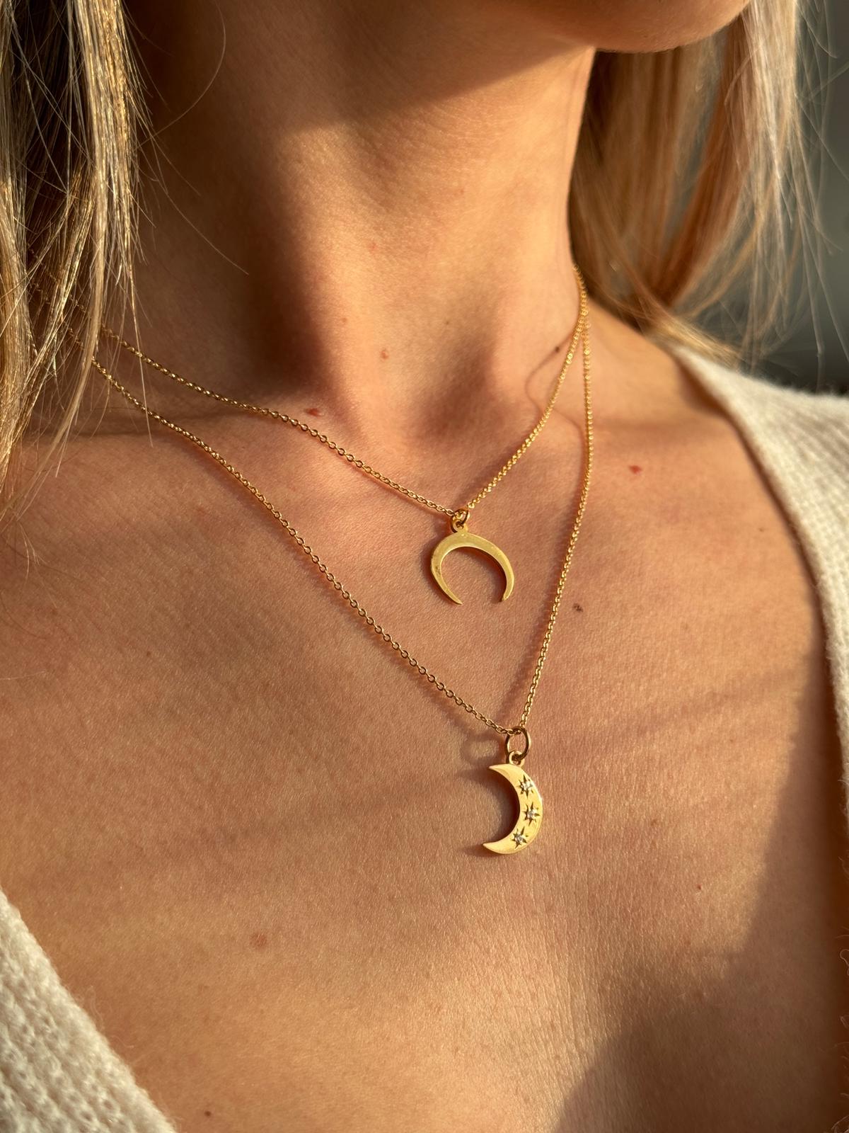 Starry Moon Necklace in Vermeil and Gold Plated Rhinestones