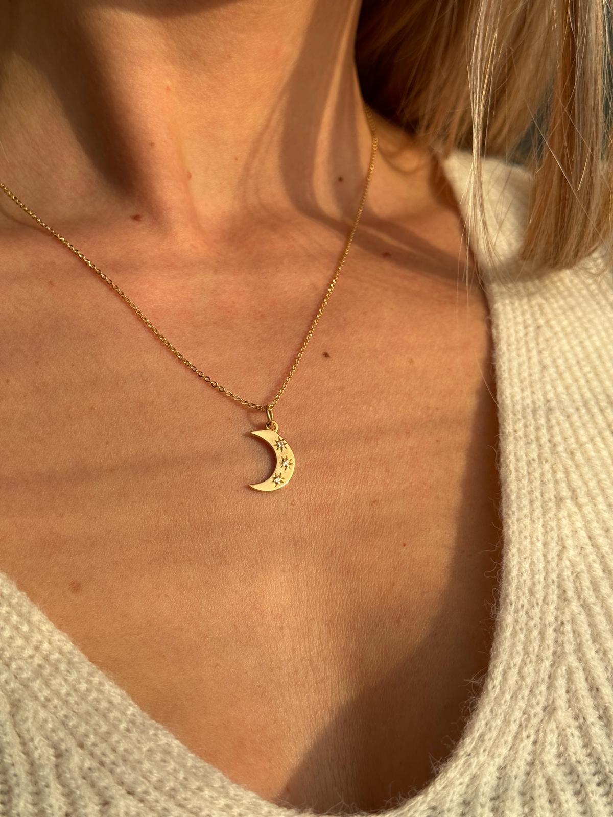 Starry Moon Necklace in Vermeil and Gold Plated Rhinestones