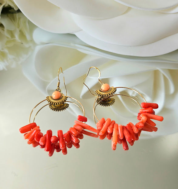Boucles d'oreilles pendantes orange corail, Goutte en résine Boucles d'oreilles pendantes orange corail, Goutte en résine