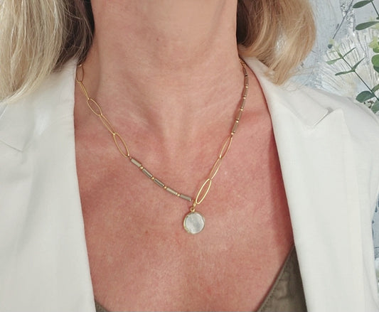Pyral necklace in steel and vermeil